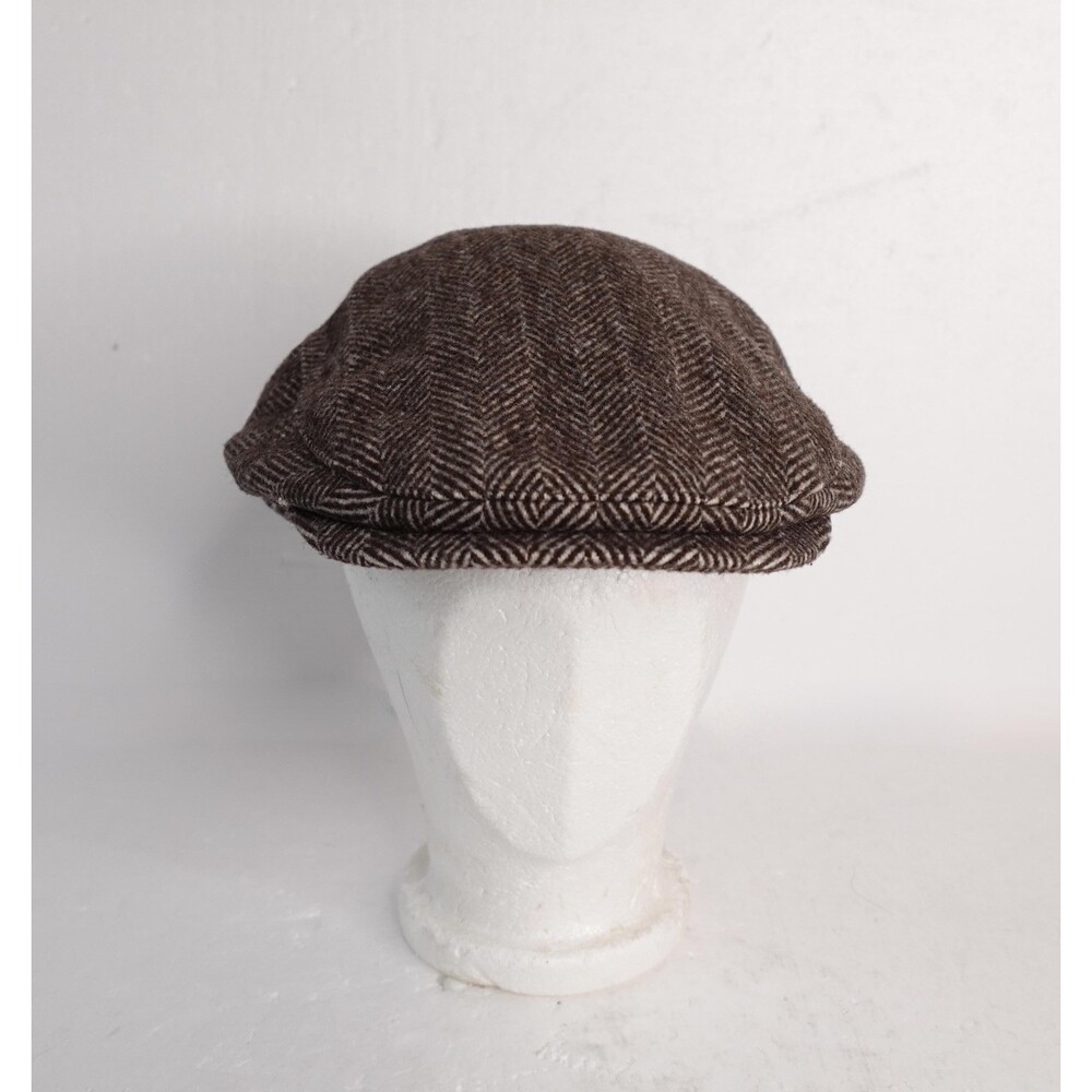 Stefeno Hat Cap Fitted Mens Brown Herringbone Wool Ivy Flat Newsboy Driver